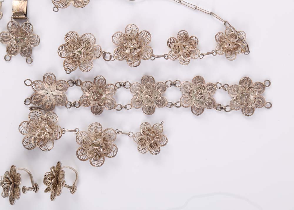 Sterling Silver Flower Parure Set