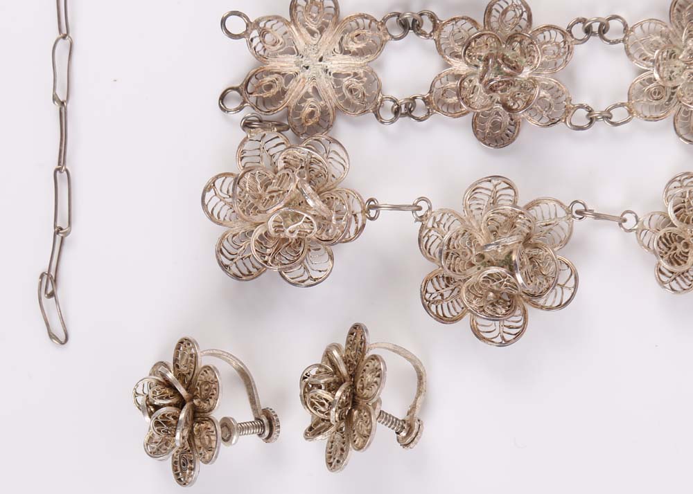Sterling Silver Flower Parure Set