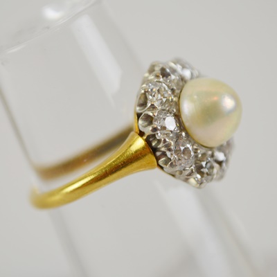 14K Yellow Gold and Platinum Cultured Pearl and Diamond Ring