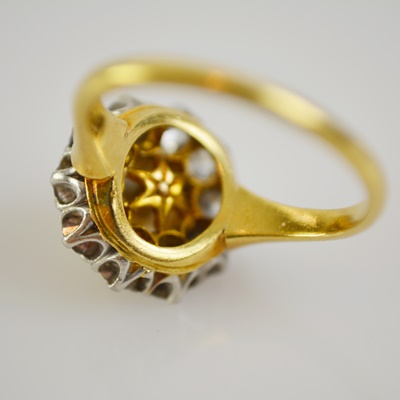 14K Yellow Gold and Platinum Cultured Pearl and Diamond Ring