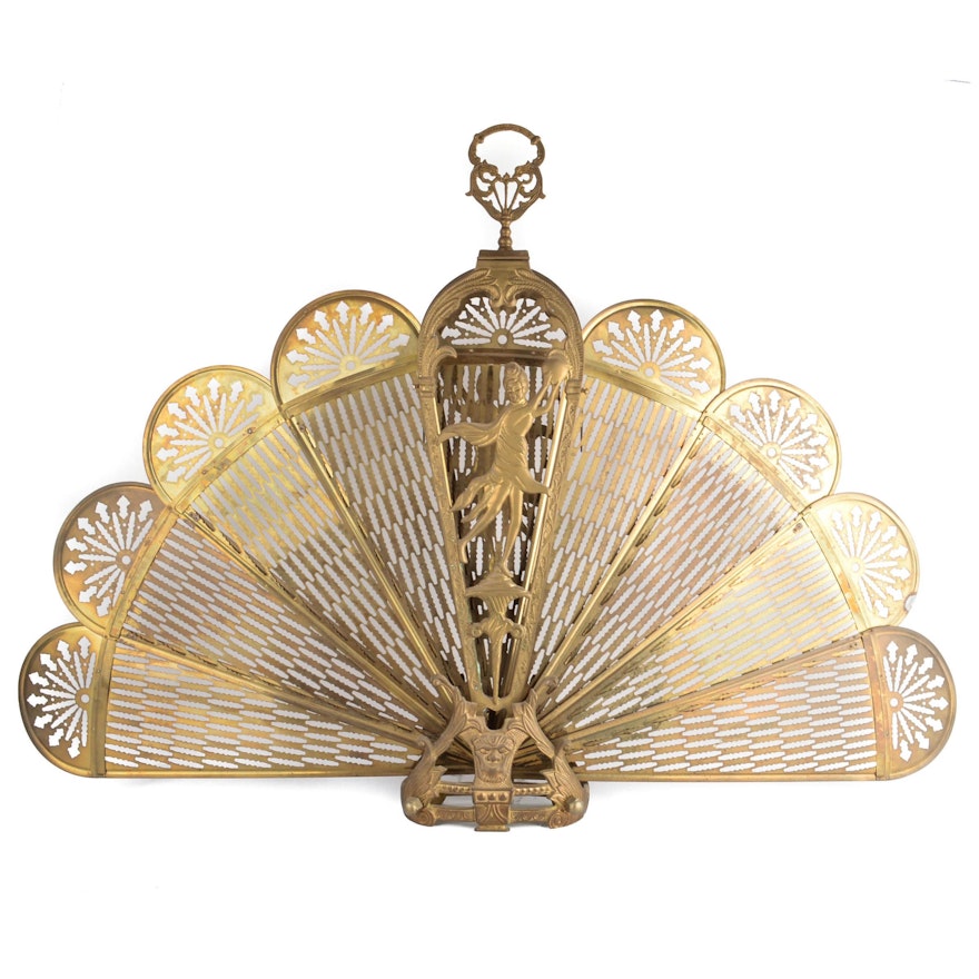 Brass Fan-Shaped Folding Fireplace Screen