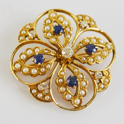 14K Yellow Gold Sapphire and Diamond Converter Brooch