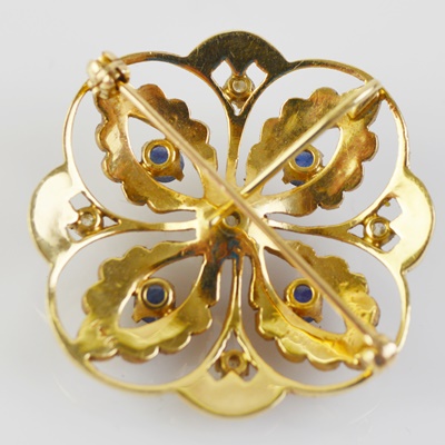 14K Yellow Gold Sapphire and Diamond Converter Brooch