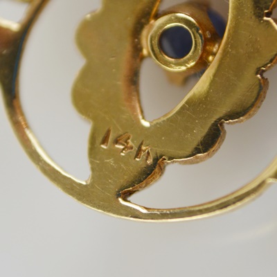 14K Yellow Gold Sapphire and Diamond Converter Brooch