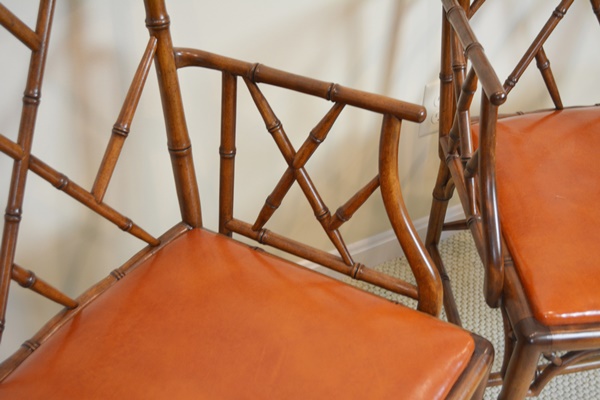 Chinese Chippendale Style Faux Bamboo Armchairs