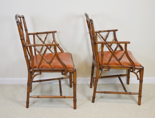 Chinese Chippendale Style Faux Bamboo Armchairs