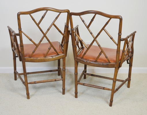 Chinese Chippendale Style Faux Bamboo Armchairs