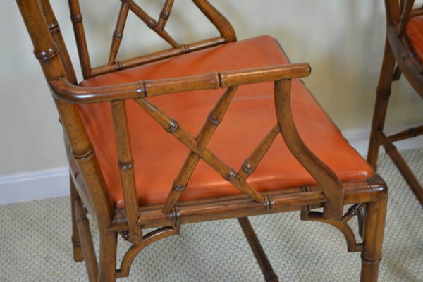 Chinese Chippendale Style Faux Bamboo Armchairs