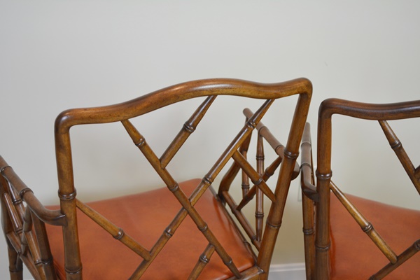 Chinese Chippendale Style Faux Bamboo Armchairs