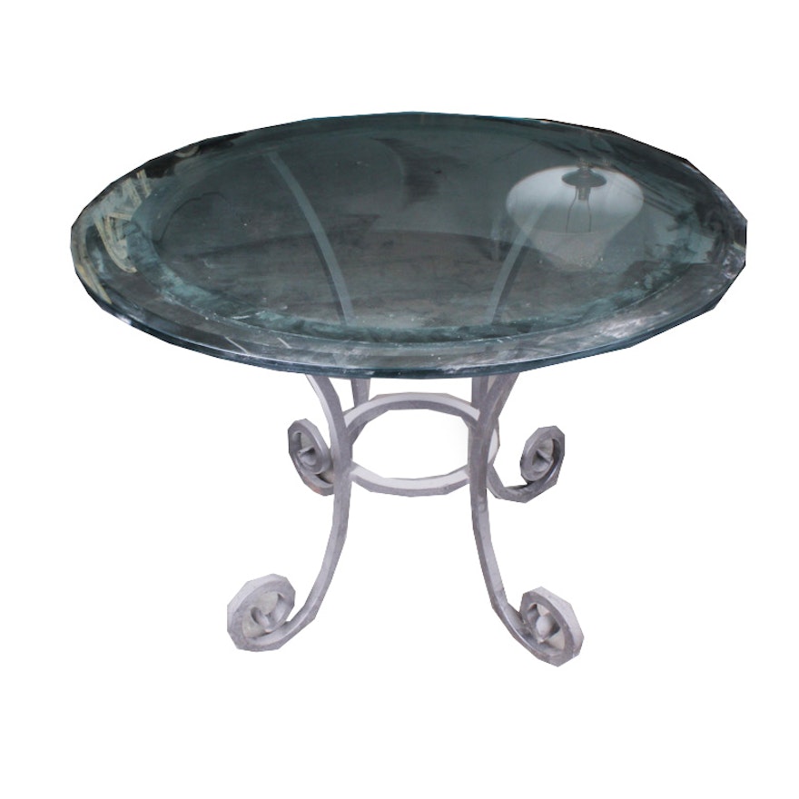Round Metal Dining Table with Glass Top