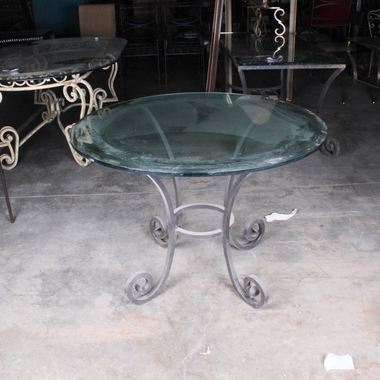 Round Metal Dining Table with Glass Top