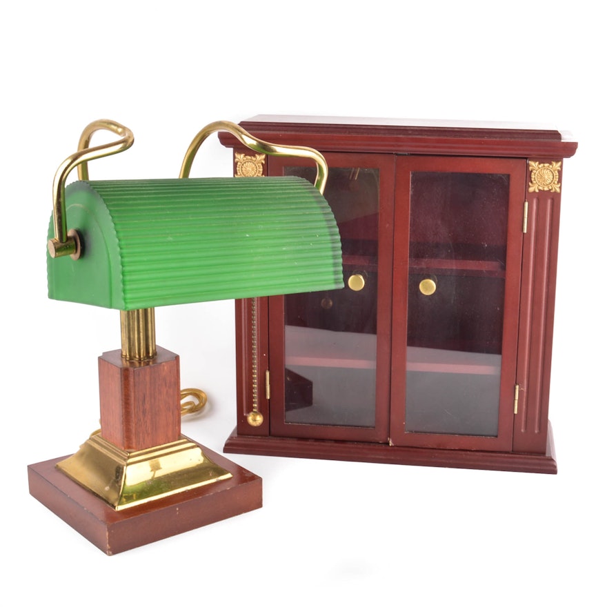 Banker's Lamp and Wall or Tabletop Cabinet