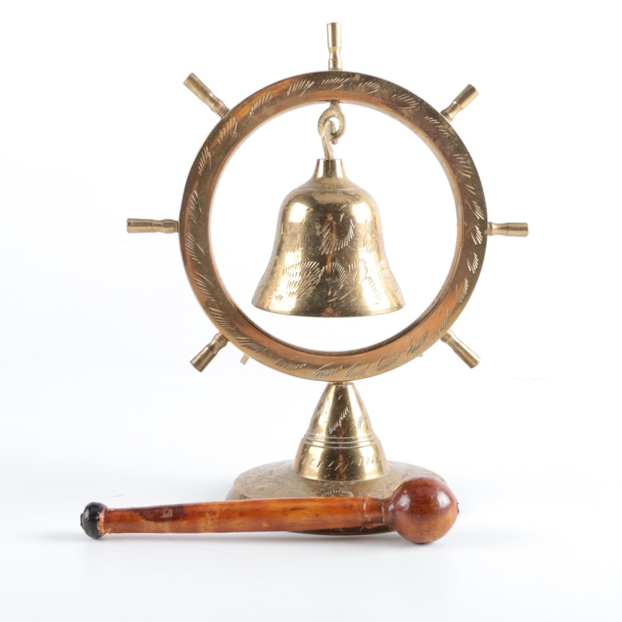 Vintage  Brass Ship Wheel Bell