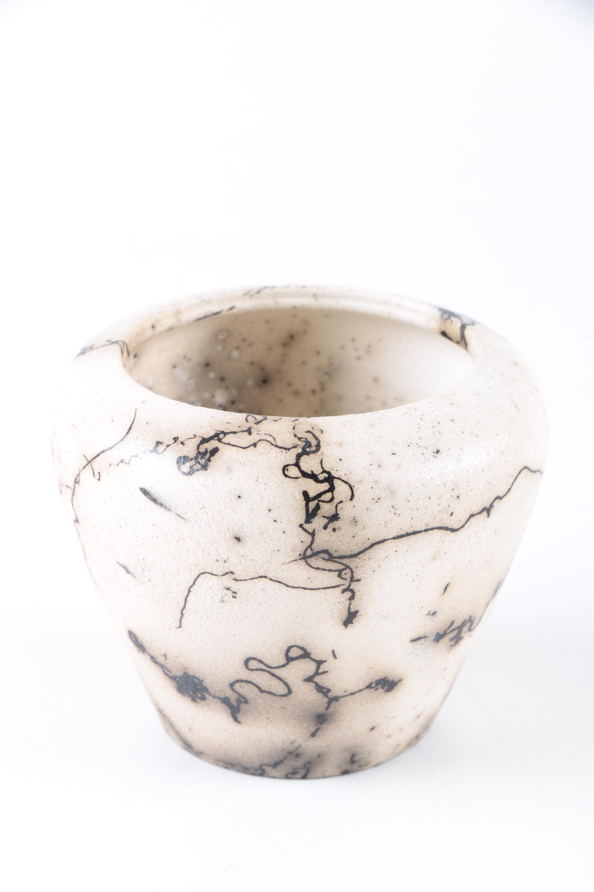 Hand Thrown White Stoneware Raku Horsehair Vase