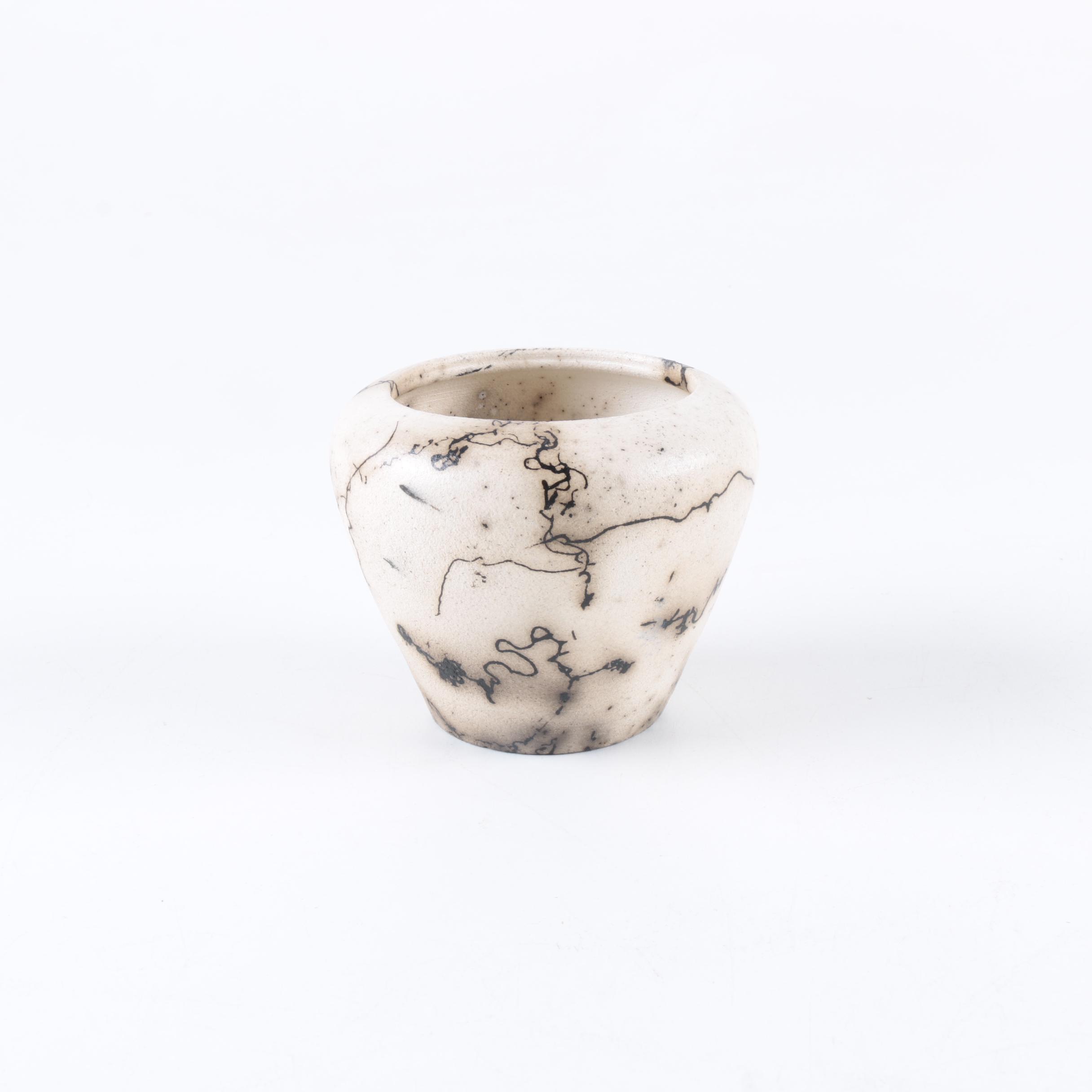 Hand Thrown White Stoneware Raku Horsehair Vase