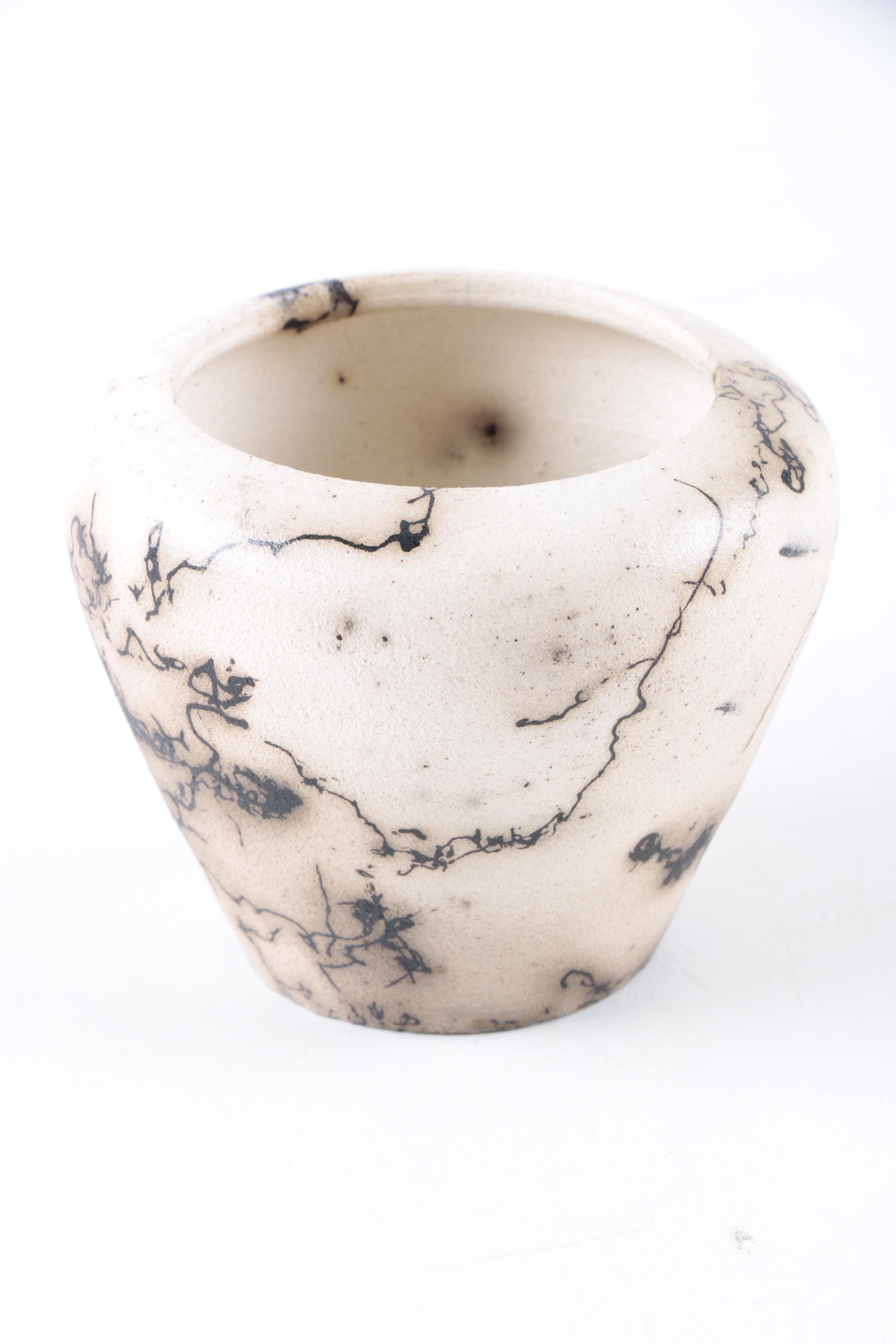 Hand Thrown White Stoneware Raku Horsehair Vase