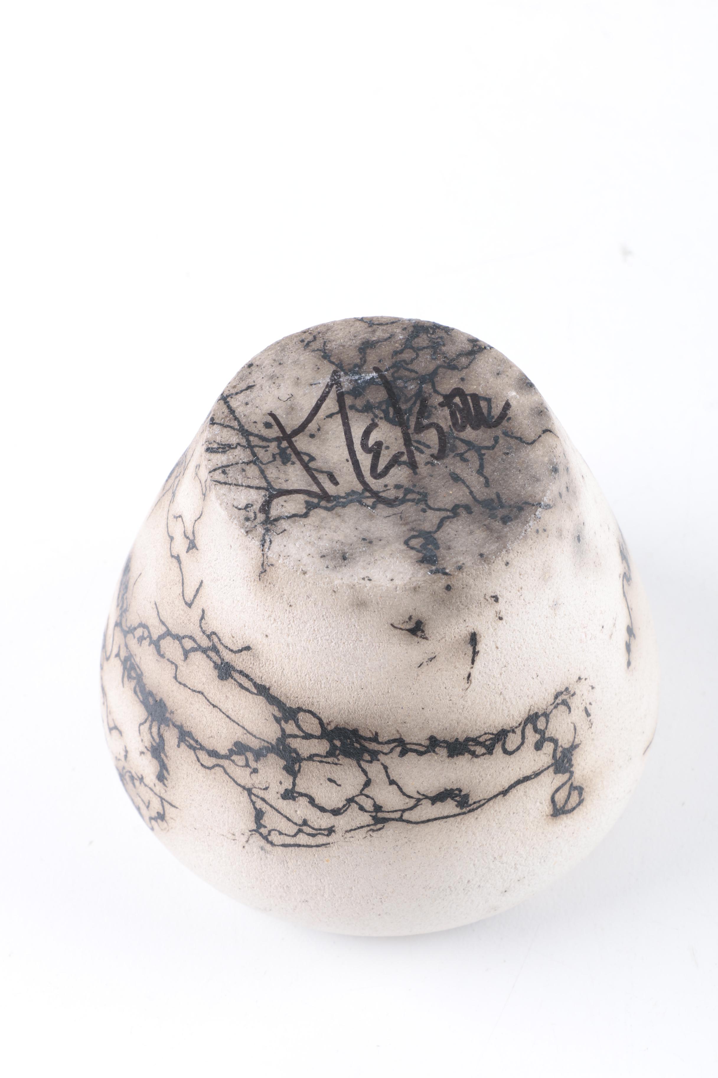 Hand Thrown White Stoneware Raku Horsehair Vase