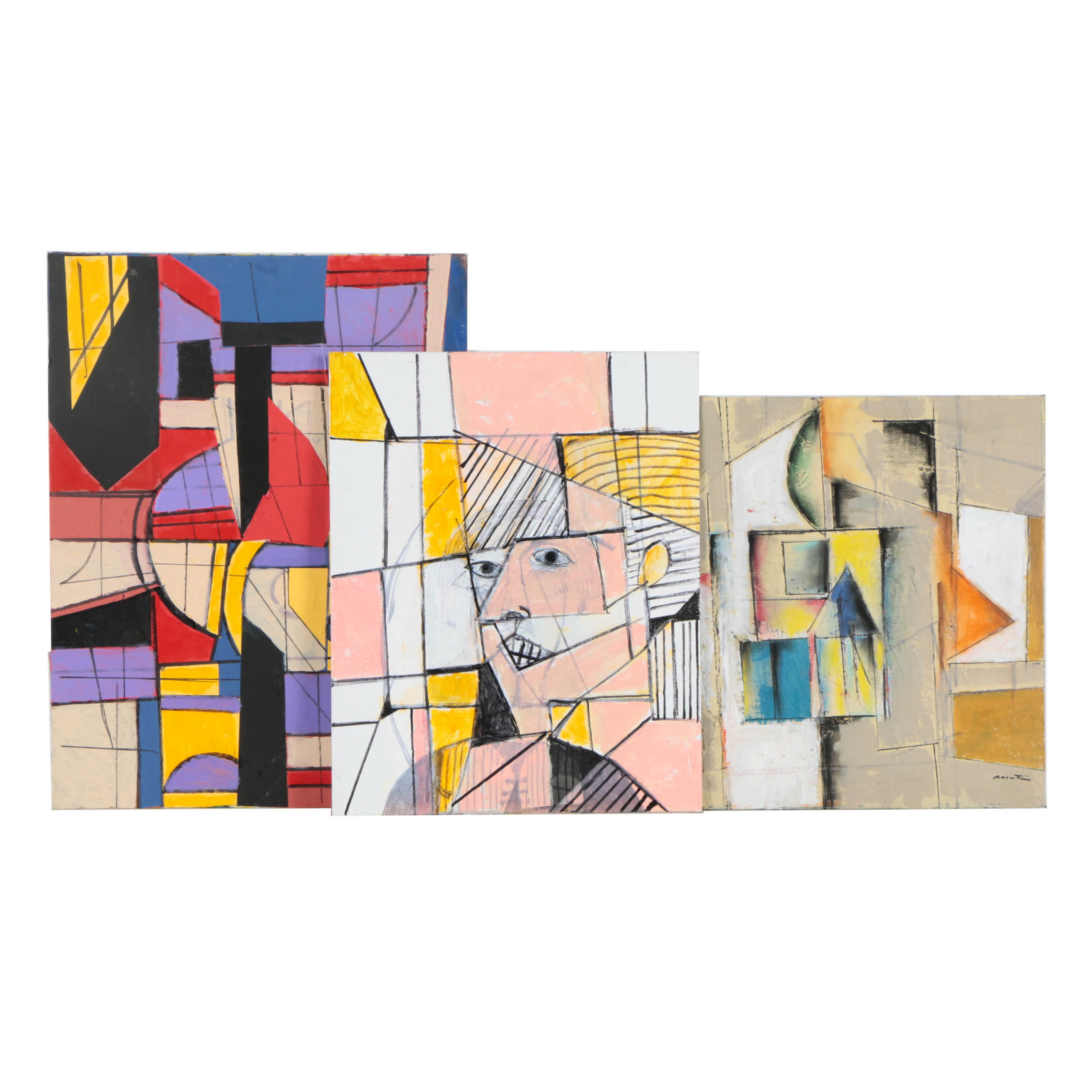 Assortment of Ronald Ahlström Abstract Mixed Media Compositions on Canvas Boards