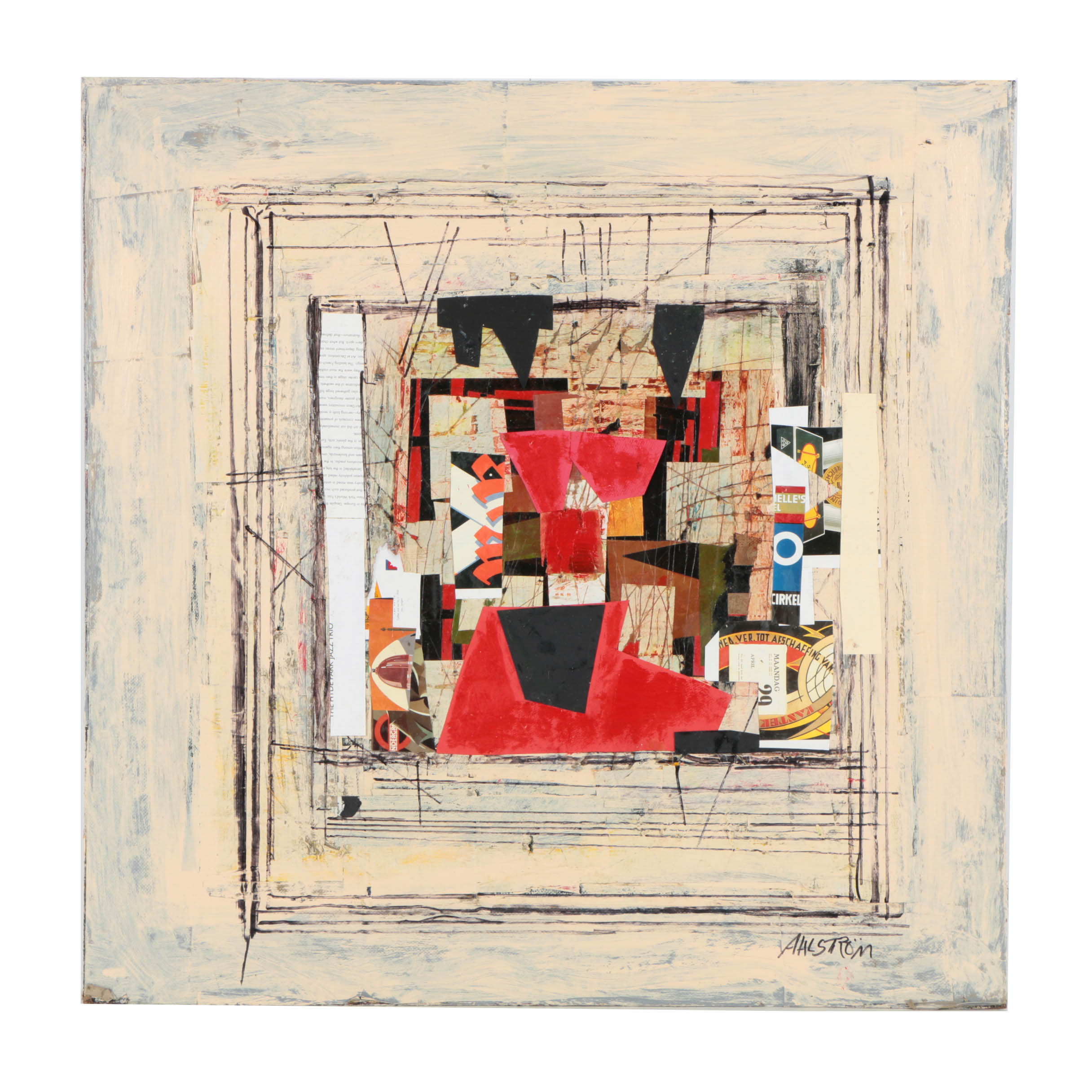 Ronald Ahlström Mixed Media Collage on Board "Untitled"