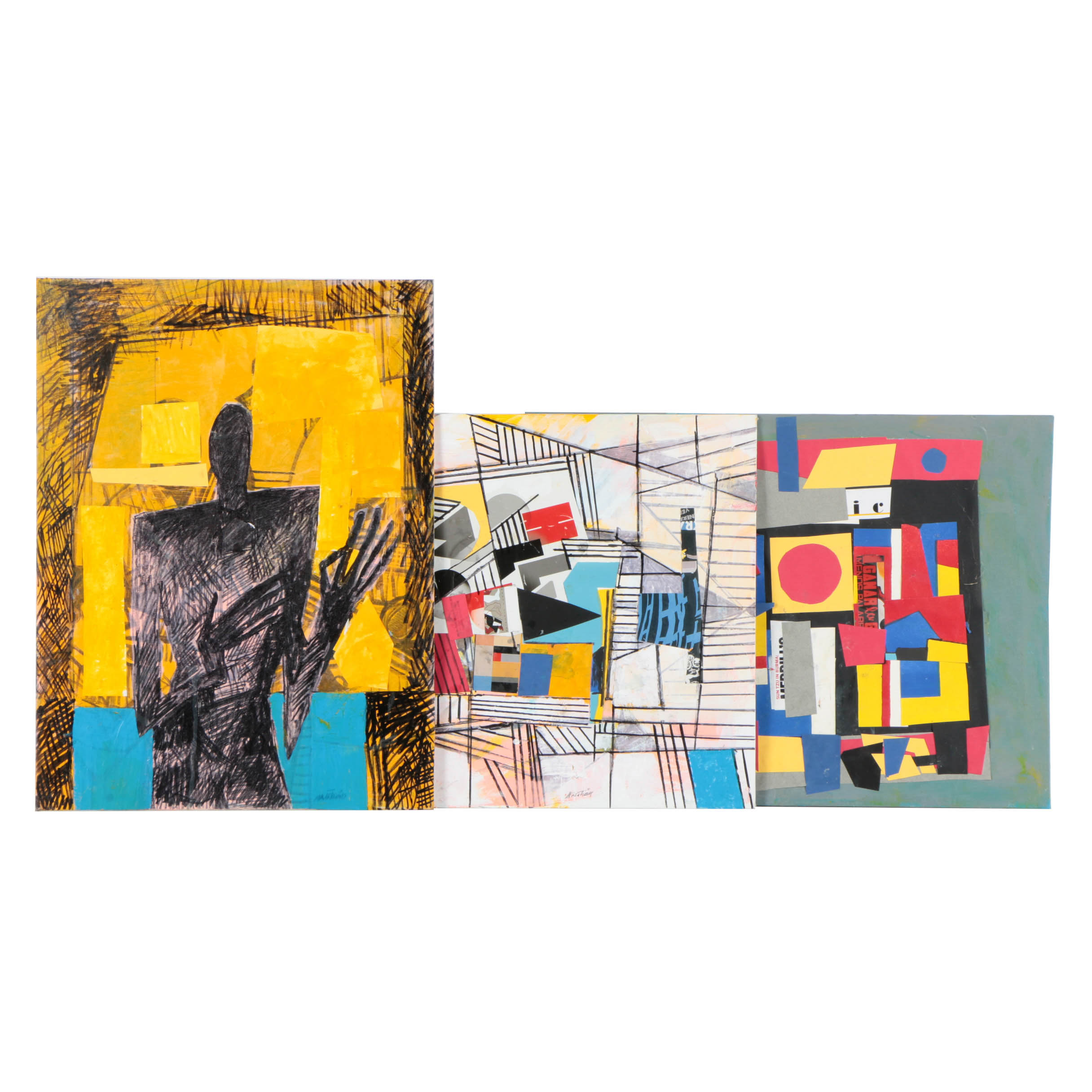 Assortment of Ronald Ahlström Abstract Mixed Media Compositions on Canvas Boards