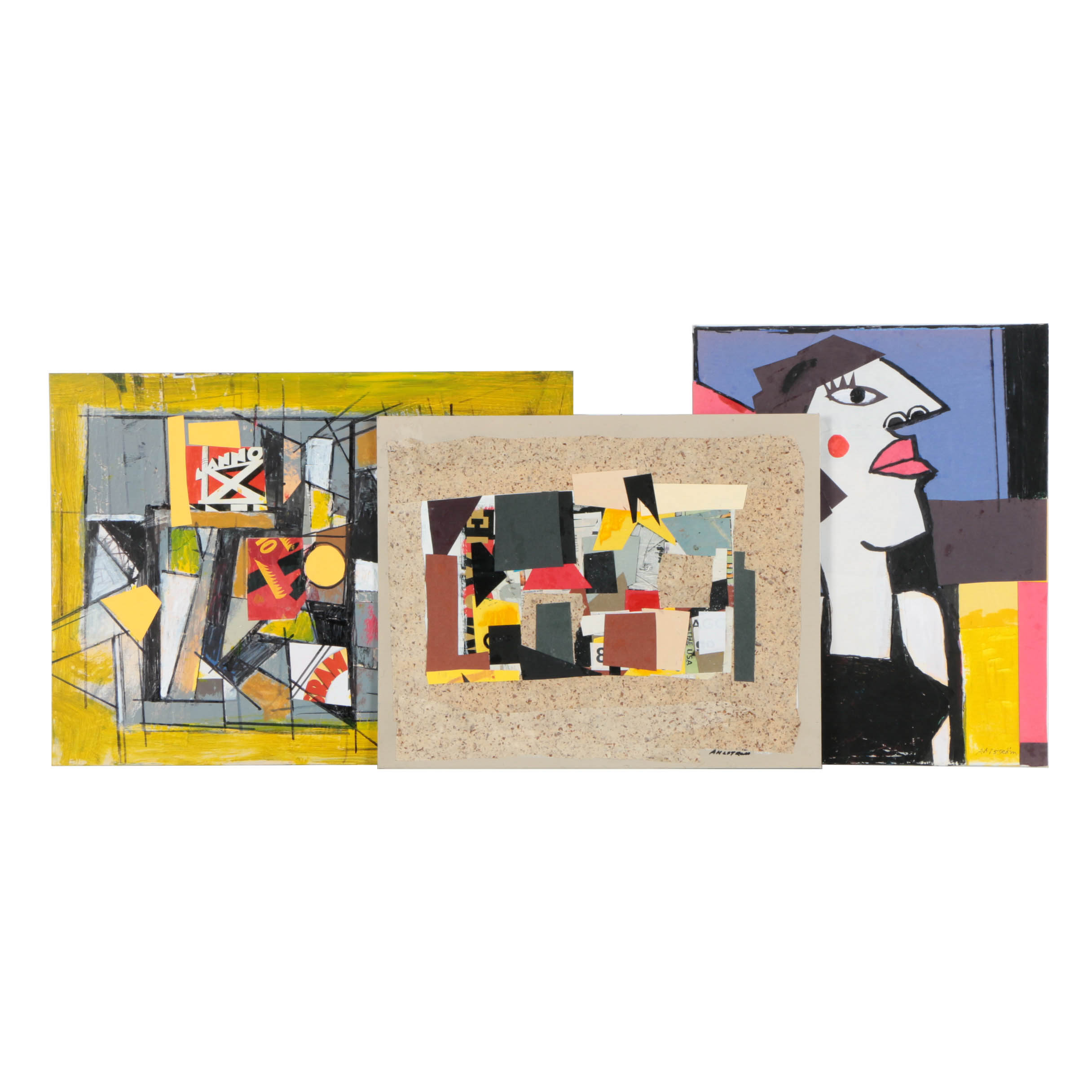 Assortment of Ronald Ahlström Abstract Mixed Media Compositions on Boards