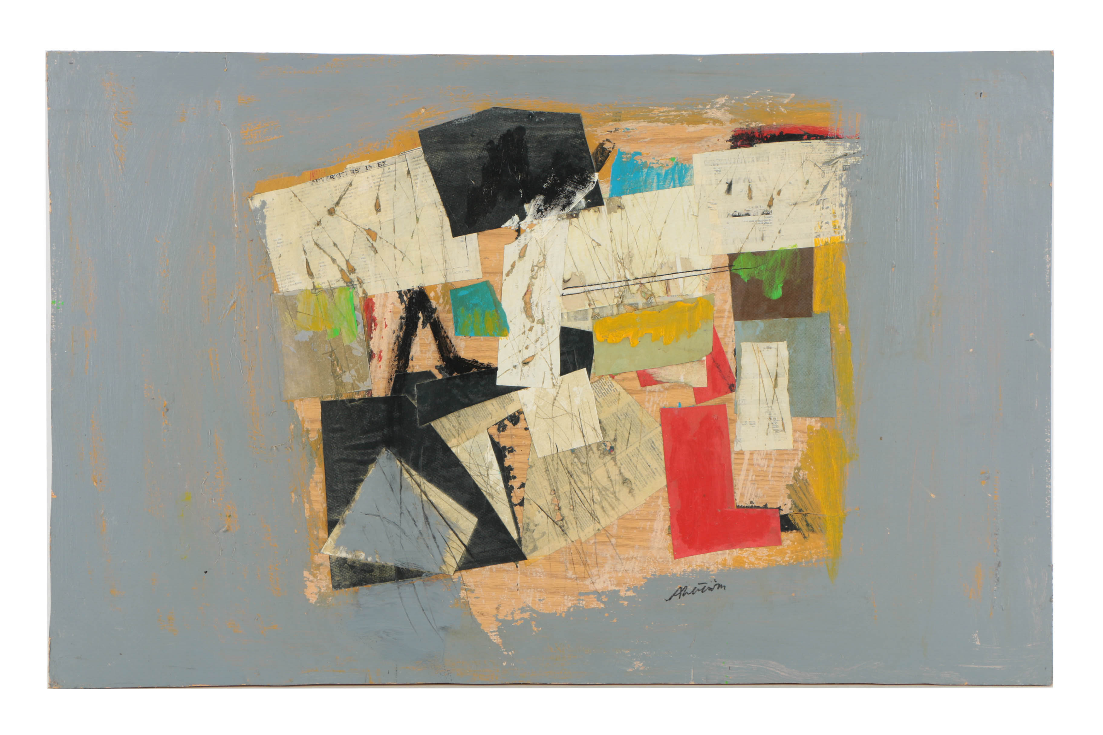 Pair of Ronald Ahlström Mixed Media Collage on Wood Abstract Compositions