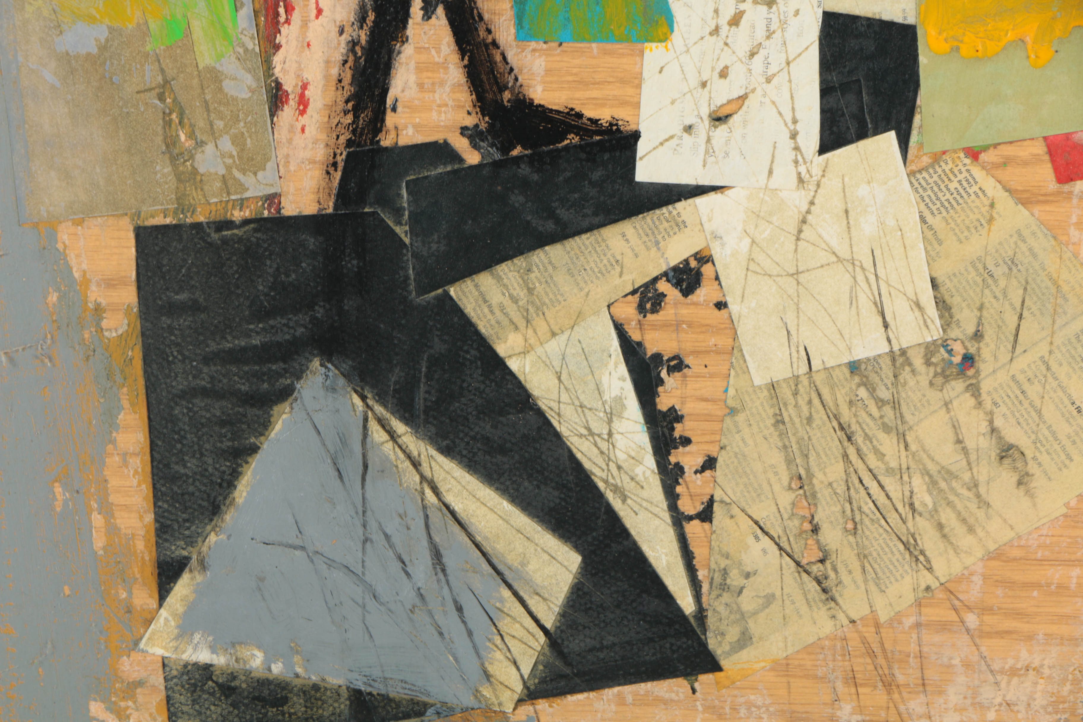 Pair of Ronald Ahlström Mixed Media Collage on Wood Abstract Compositions