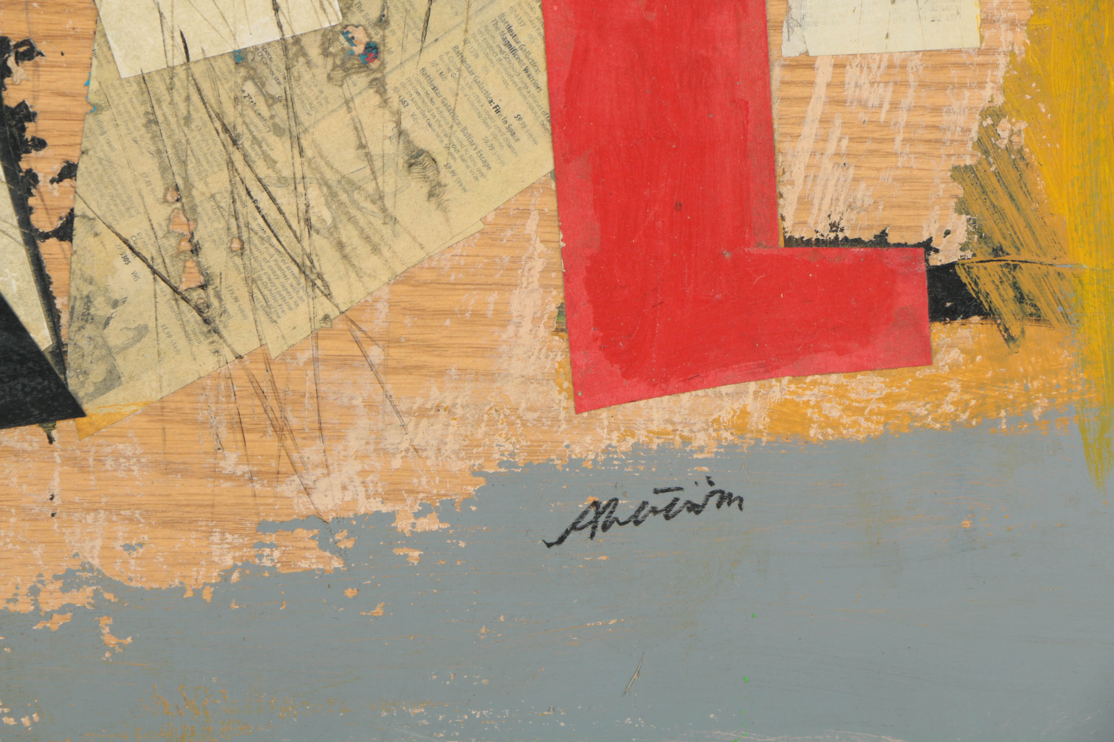 Pair of Ronald Ahlström Mixed Media Collage on Wood Abstract Compositions