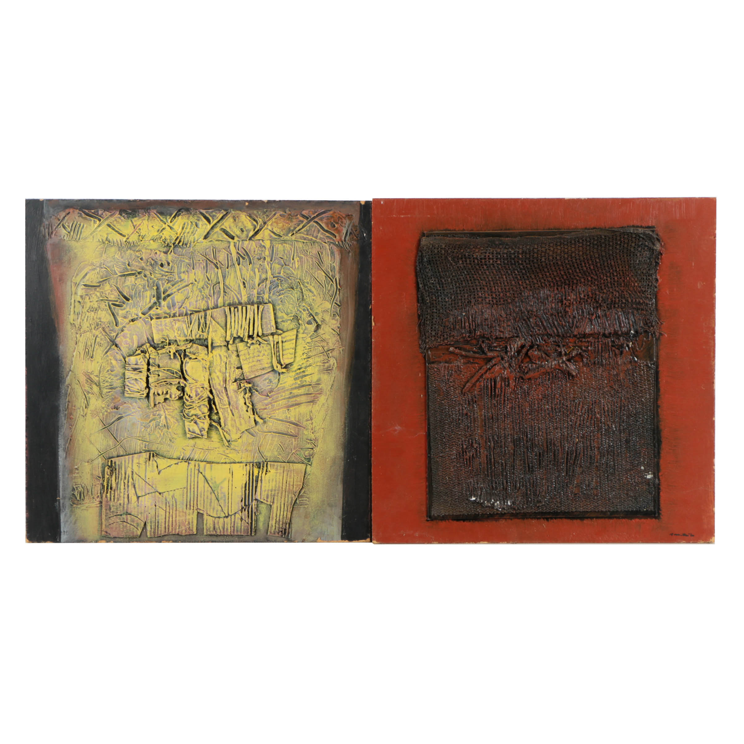 Pair of Ronald Ahlström Mixed Media on Board Abstract Compositions