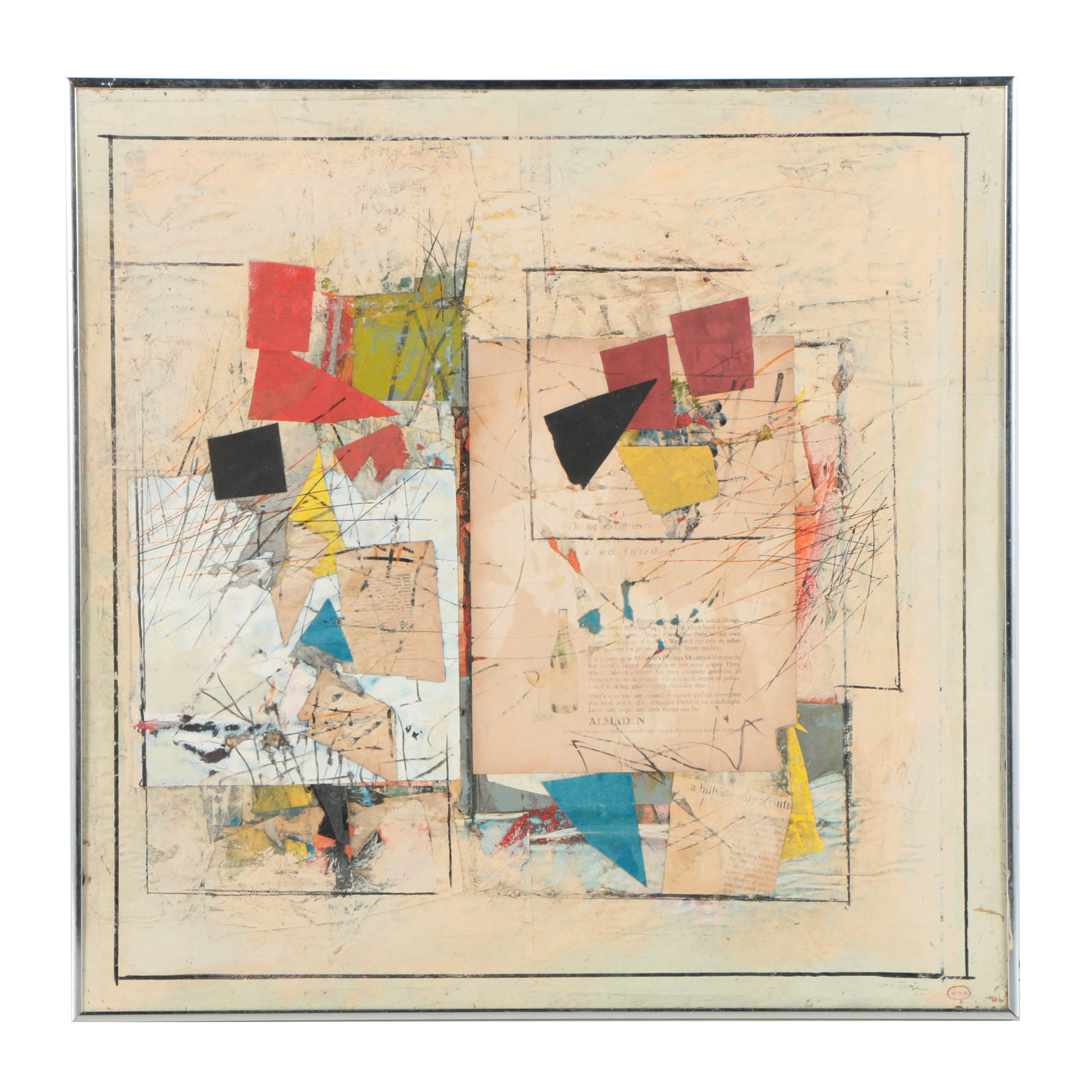 Ronald Ahlström Mixed Media Collage on Board "Untitled"