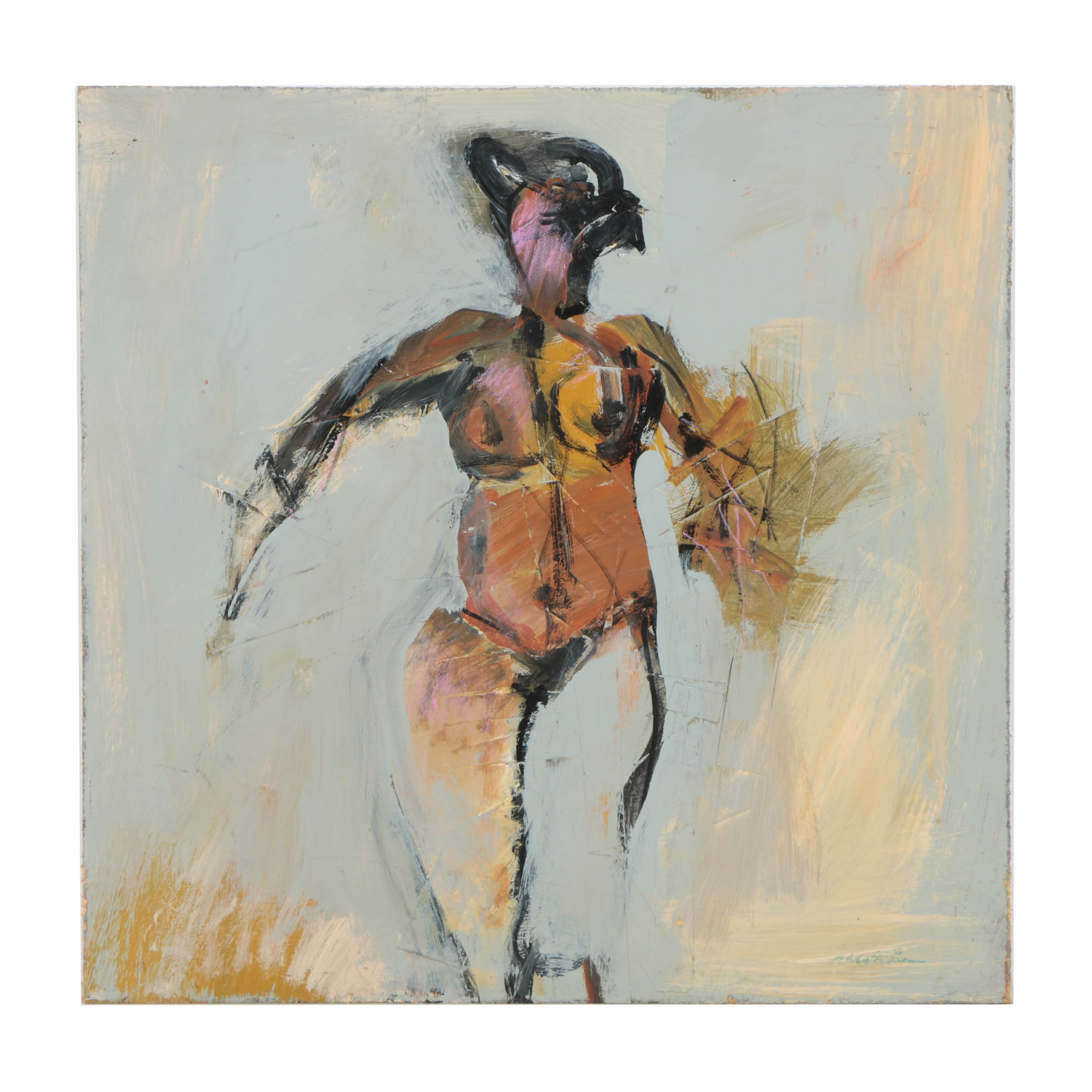 Ronald Ahlström Abstract Mixed Media Painting on Board "Untitled/Figure"