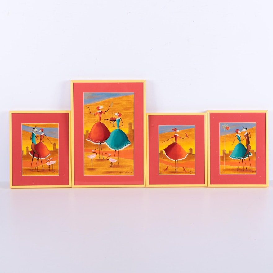 Ester Myatlov Limited Edition Serigraphs on Paper of Dancing Figures