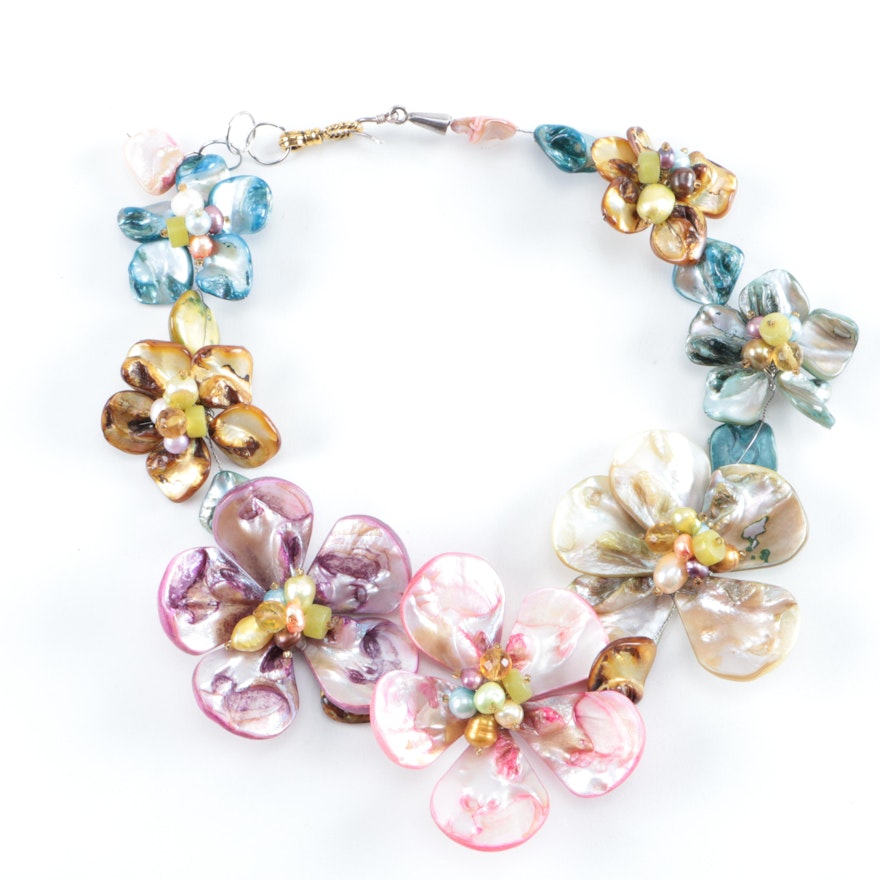 Dyed Freshwater Pearl and Shell Statement Necklace