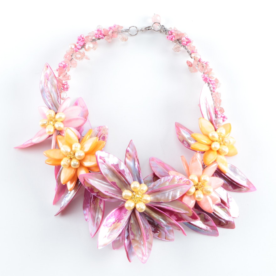 Dyed Shell and Freshwater Pearl Statement Necklace