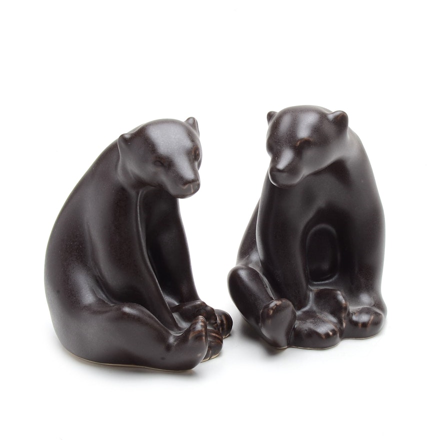 Pair of Rookwood Art Pottery "Abel Bear" Beatnik Figurines