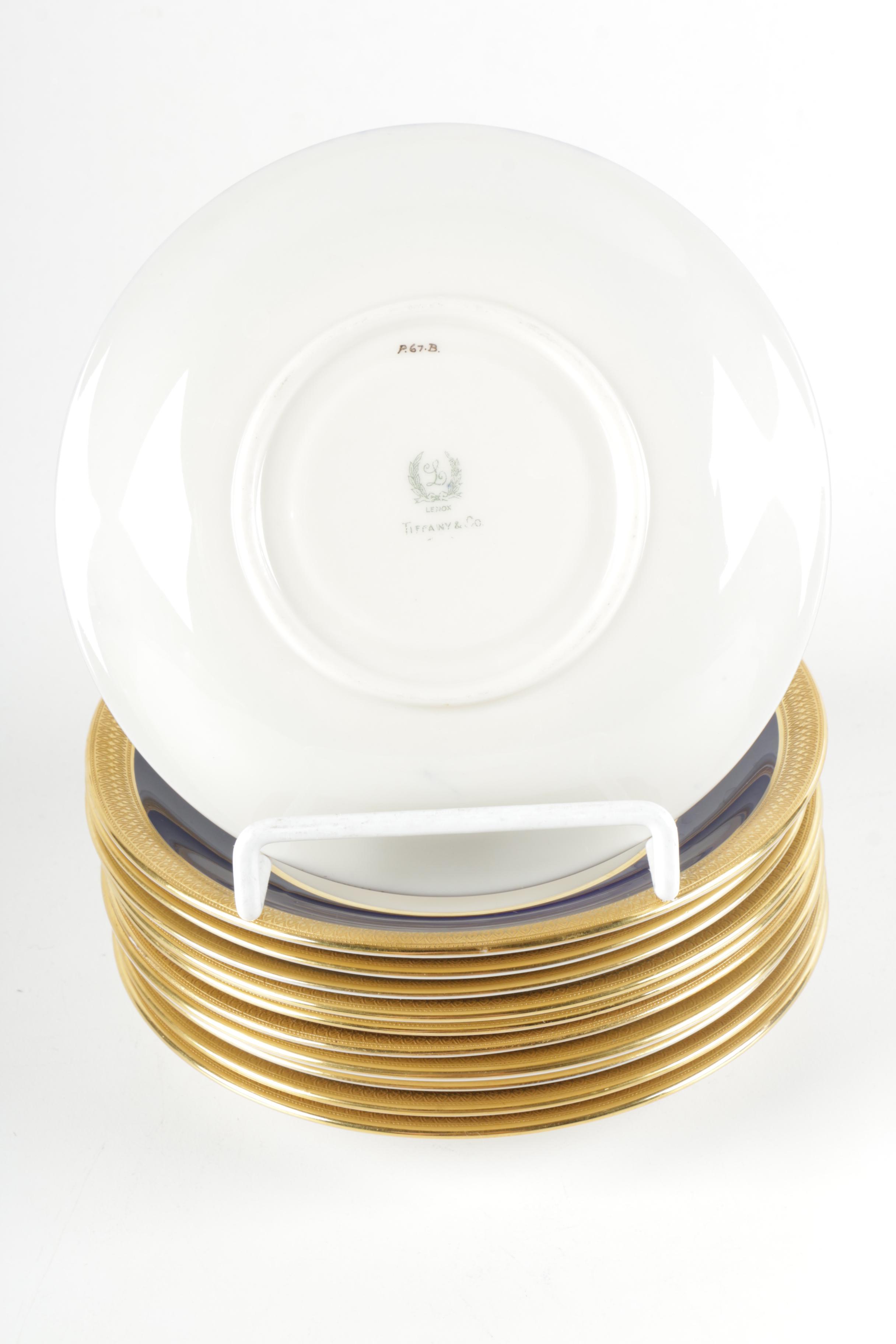 Lenox "Lowel Cobalt Blue" Cream Soup Bowls and Saucers