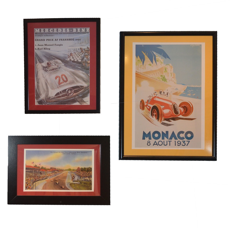 Vintage Style Framed Racing Posters