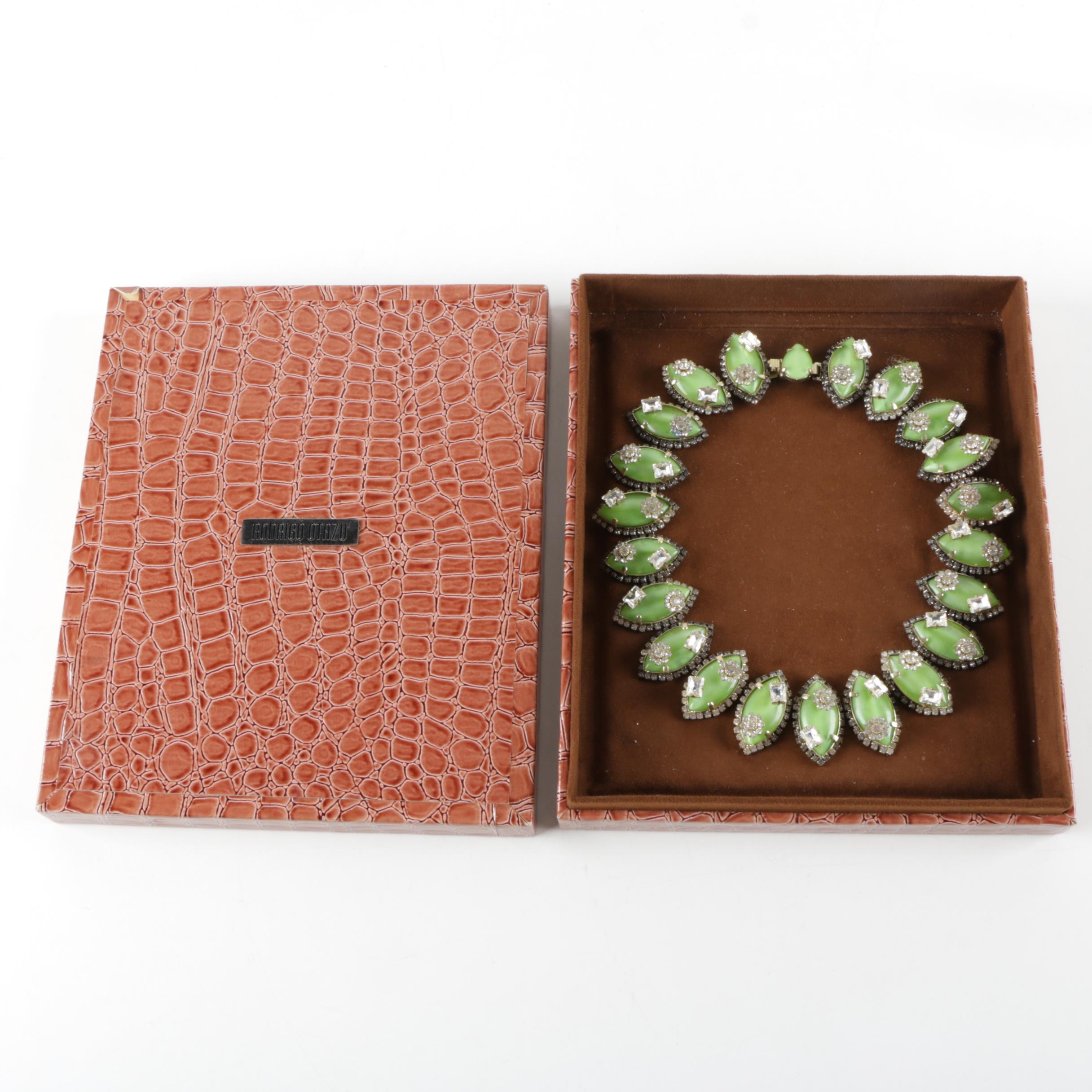 Rodrigo Otazu Green Floral Marquise Necklace