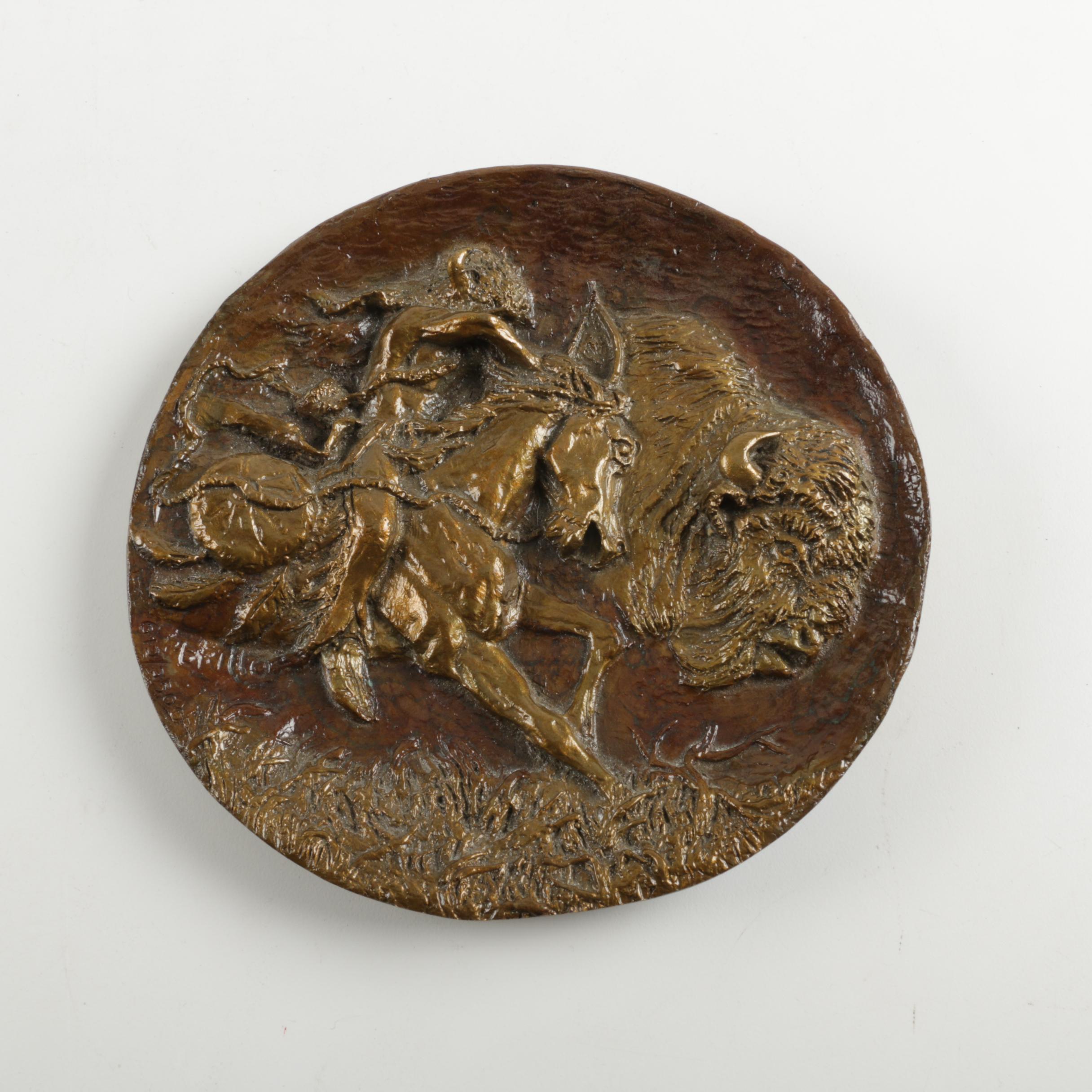 Cira 1970s Gregory Perillo "The Plainsmen" Bronze Plaque