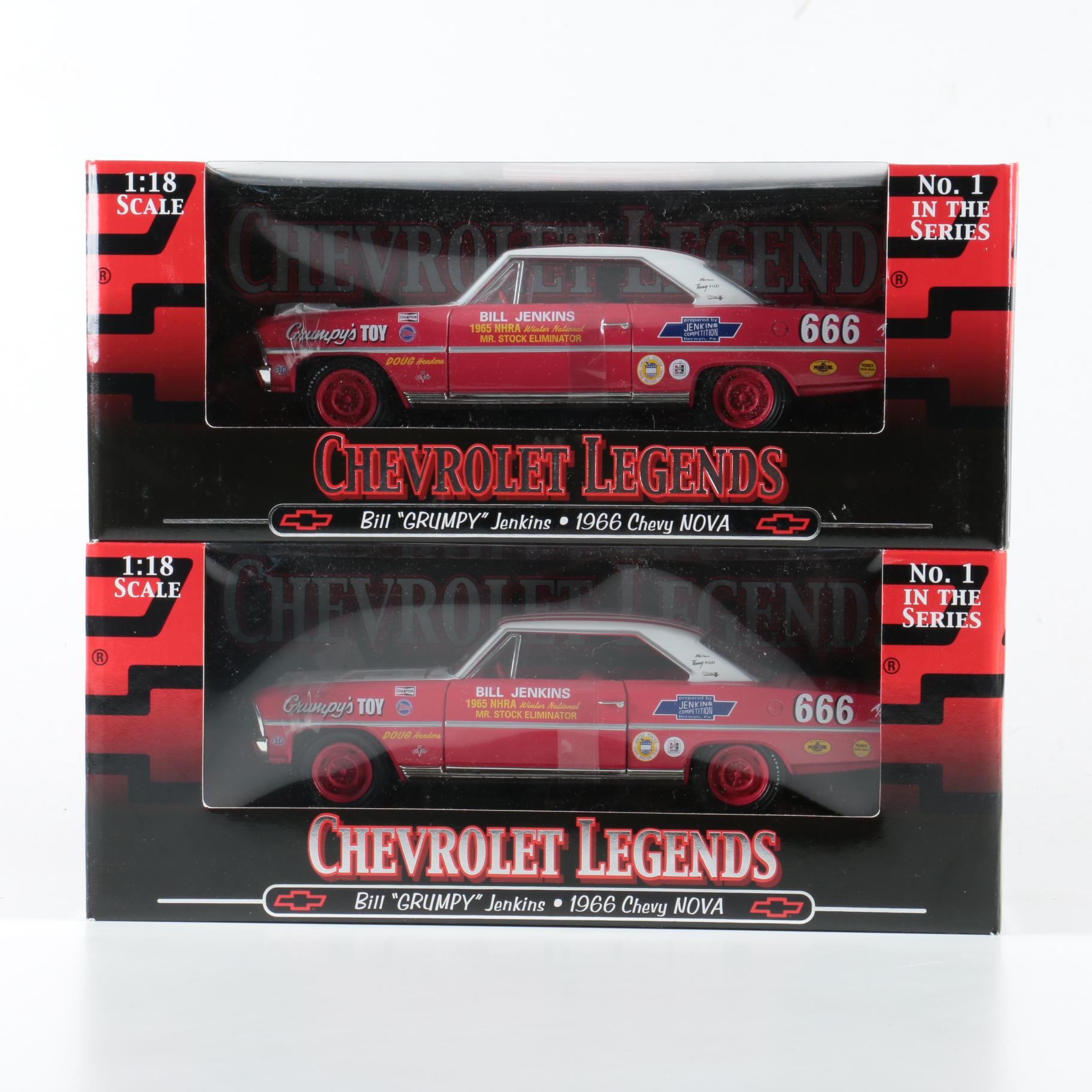Pair of ERTL "Chevrolet Legends" Die Cast Metal Bill "Grumpy" Jenkins Race Car