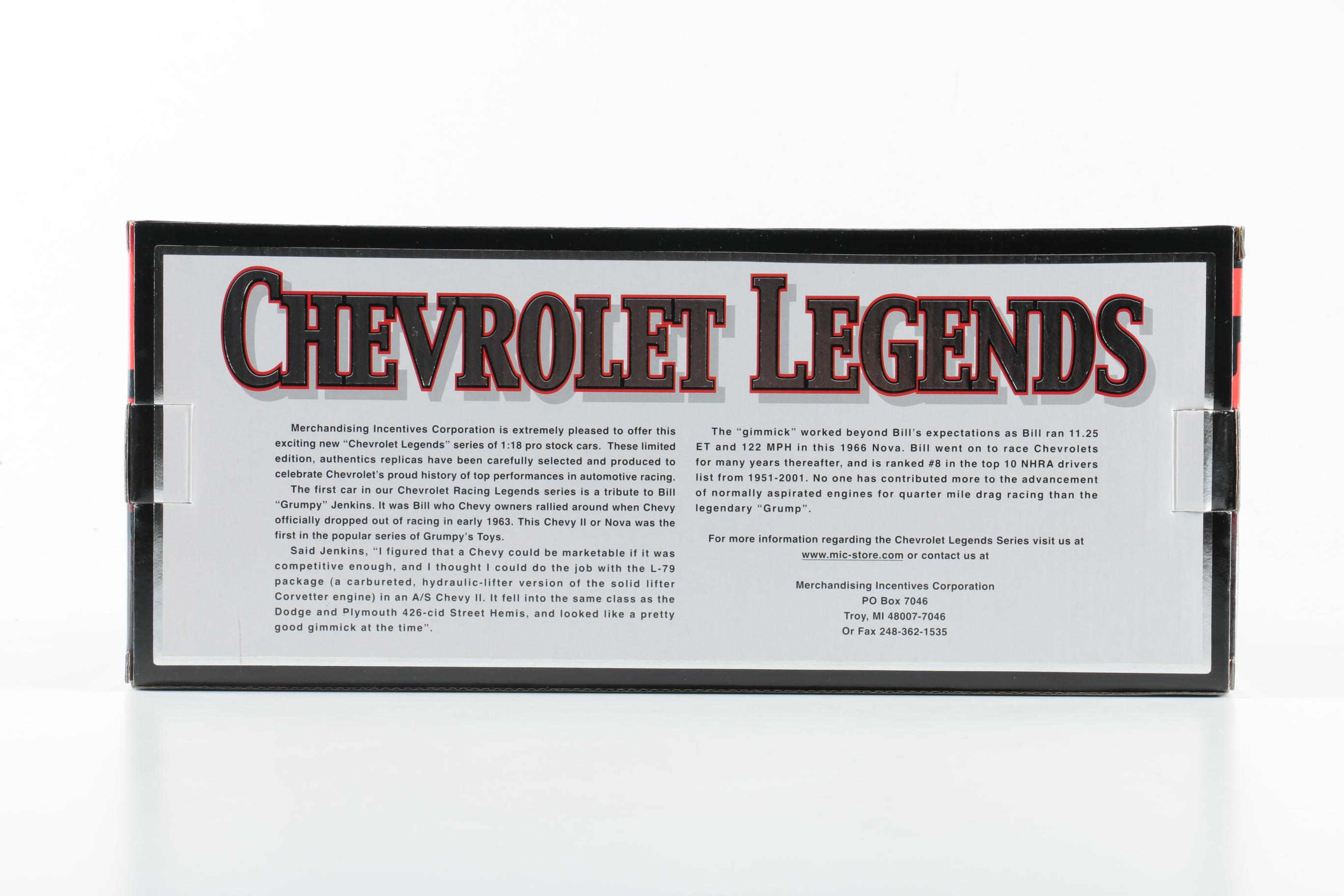 Pair of ERTL "Chevrolet Legends" Die Cast Metal Bill "Grumpy" Jenkins Race Car