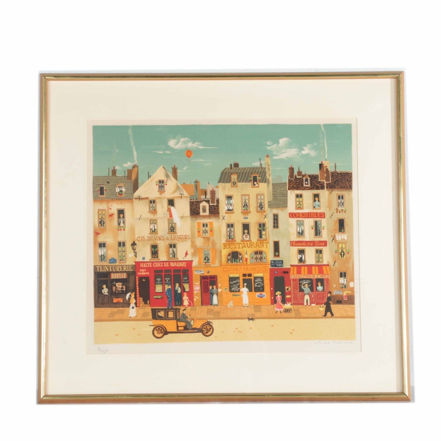 Michel Delacroix Limited Edition Lithograph of Paris Street Scene