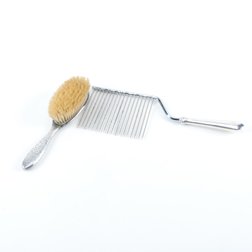 Tiffany & Co. Sterling Hairbrush and Sterling Handle Cake Breaker