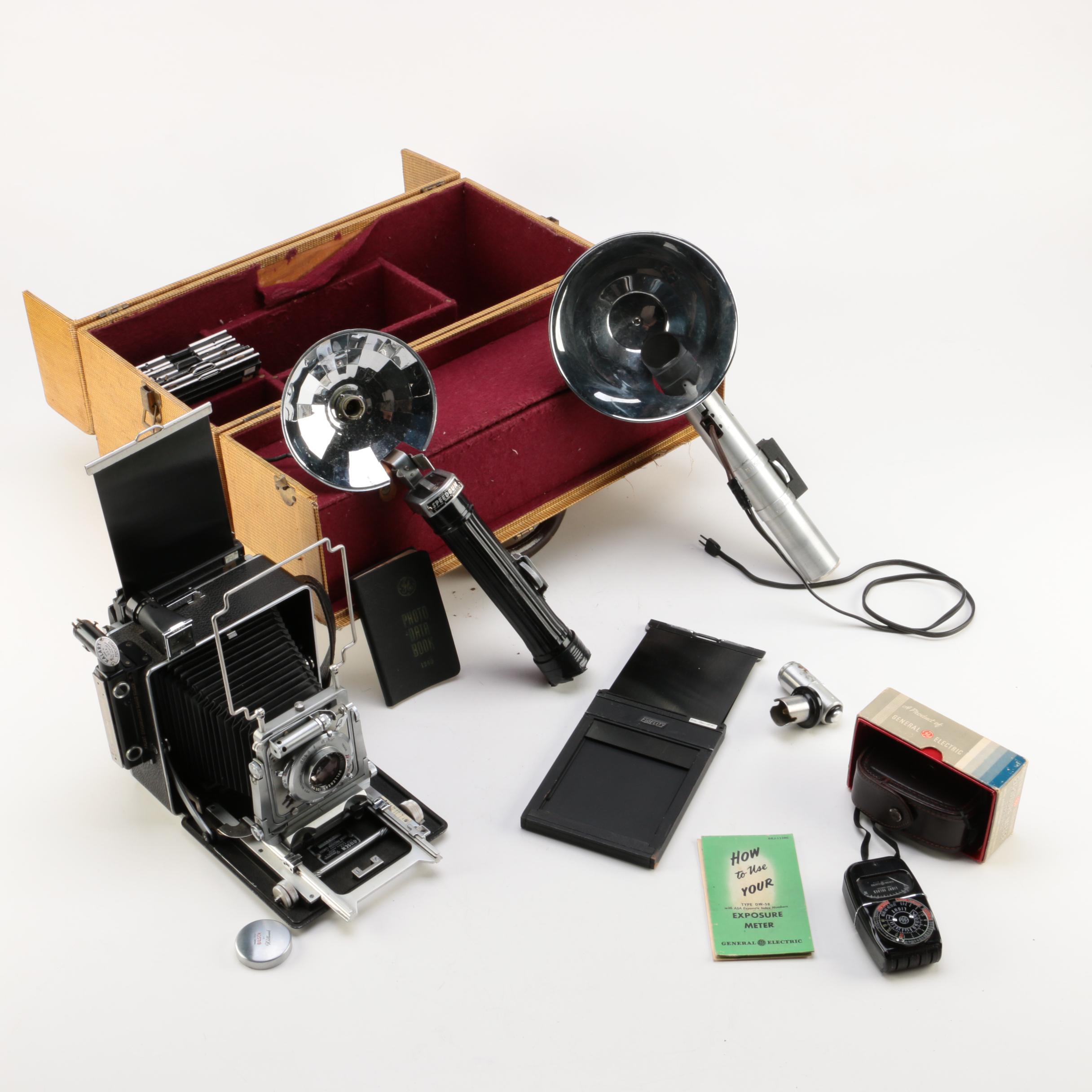 Vintage Photographic Equipment Including a 135mm Wollensak Camera