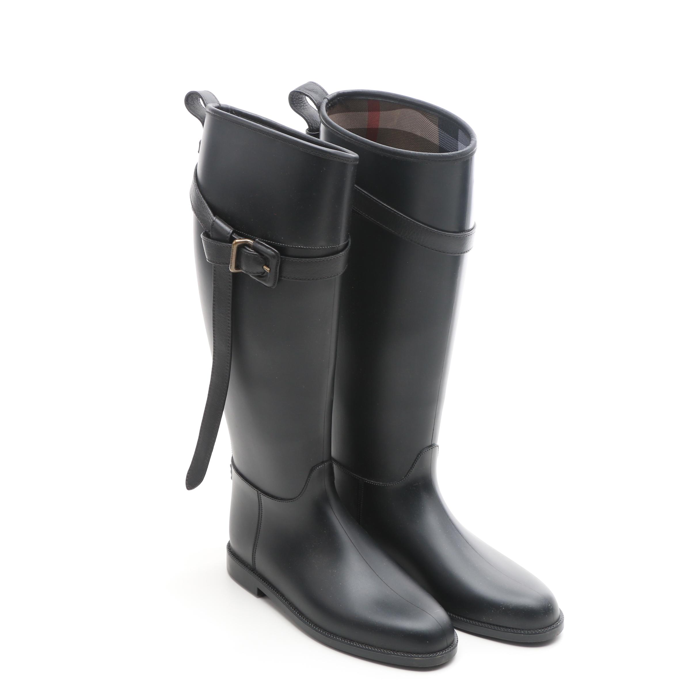 Burberry Rubber Rain Boots with Wrapped Strap and Buckle, Made in Italy