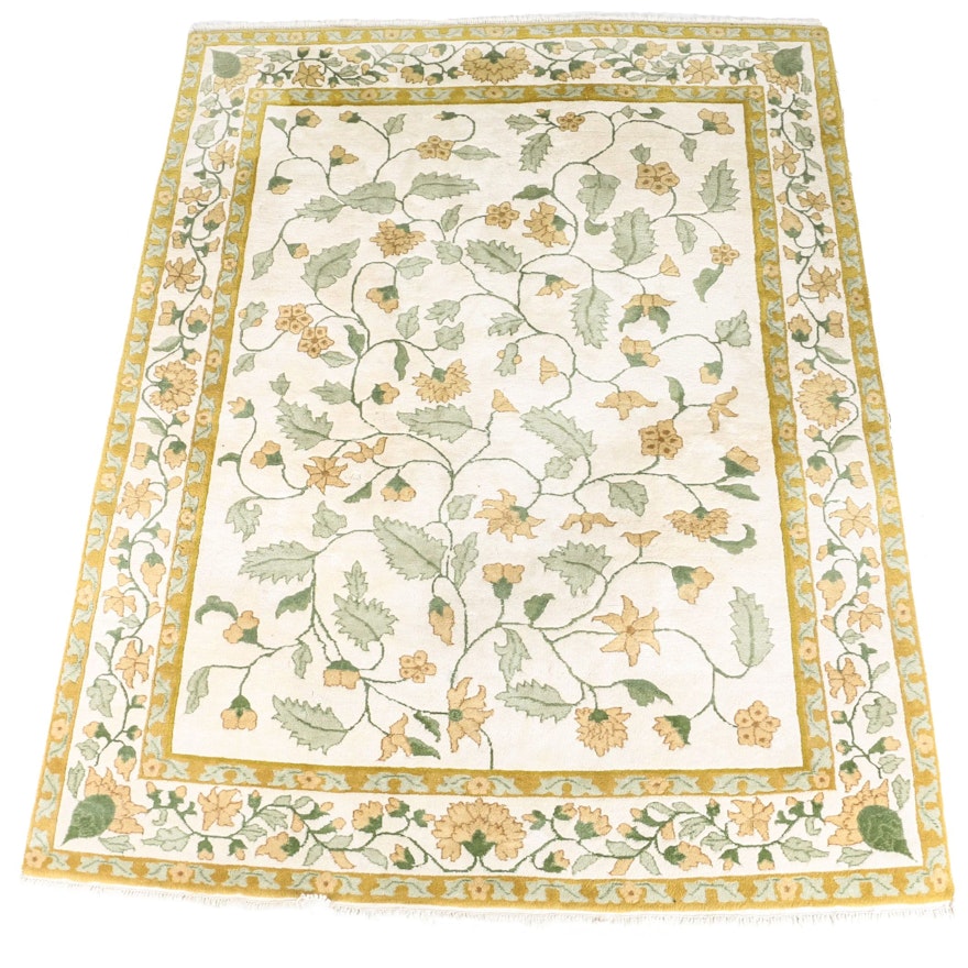 Hand-Knotted Chindia Indian Floral Area Rug