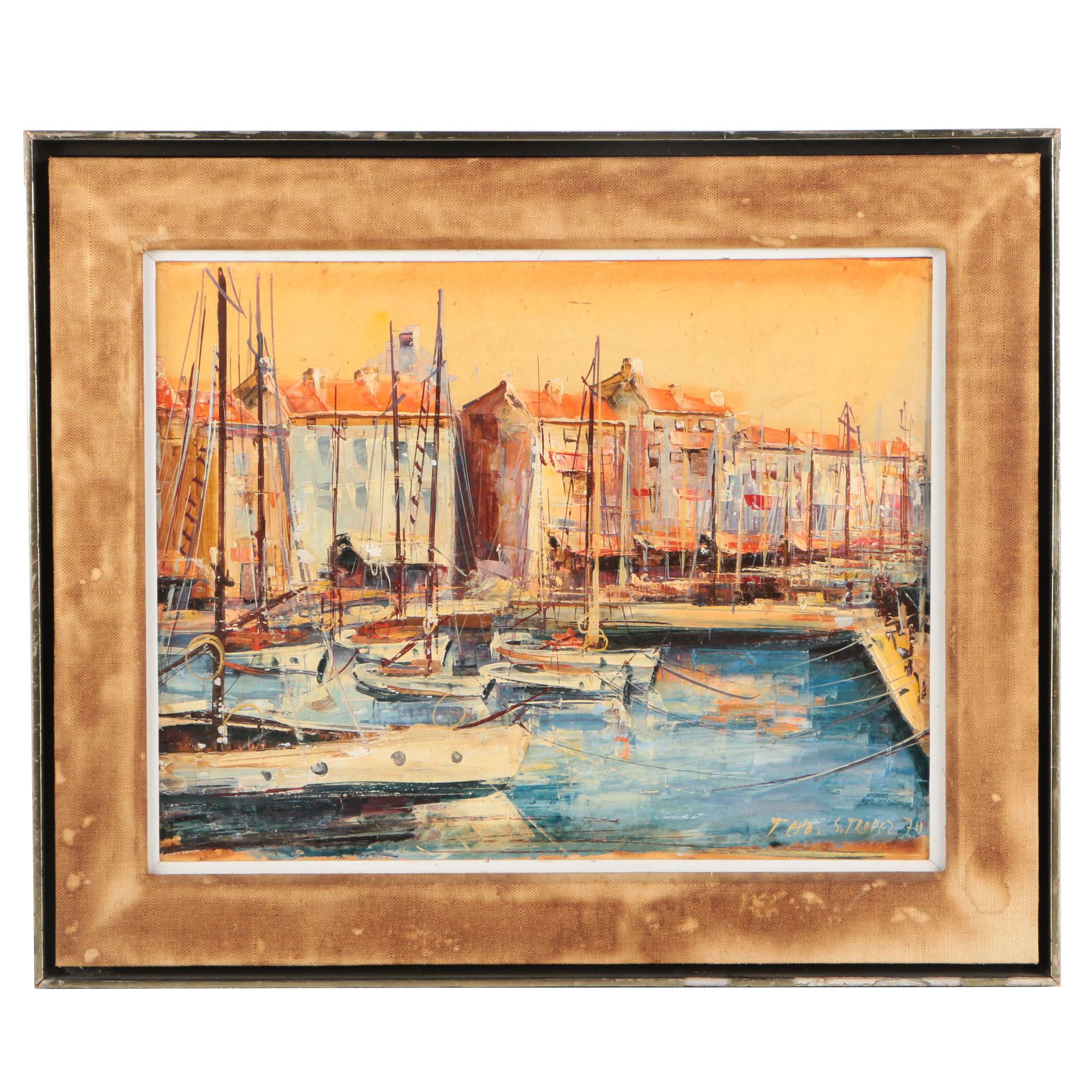 T.H.O. Oil Painting of Harbor "S. Tropez"