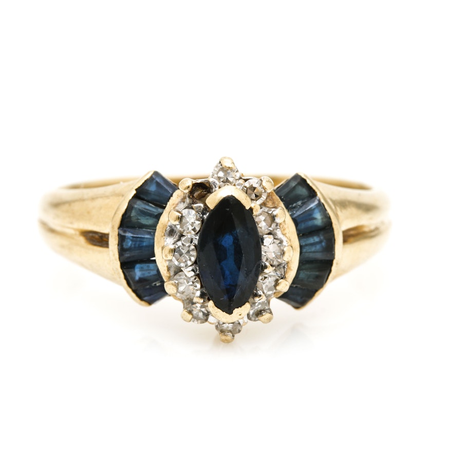 14K Yellow Gold Sapphire and Diamond Ring