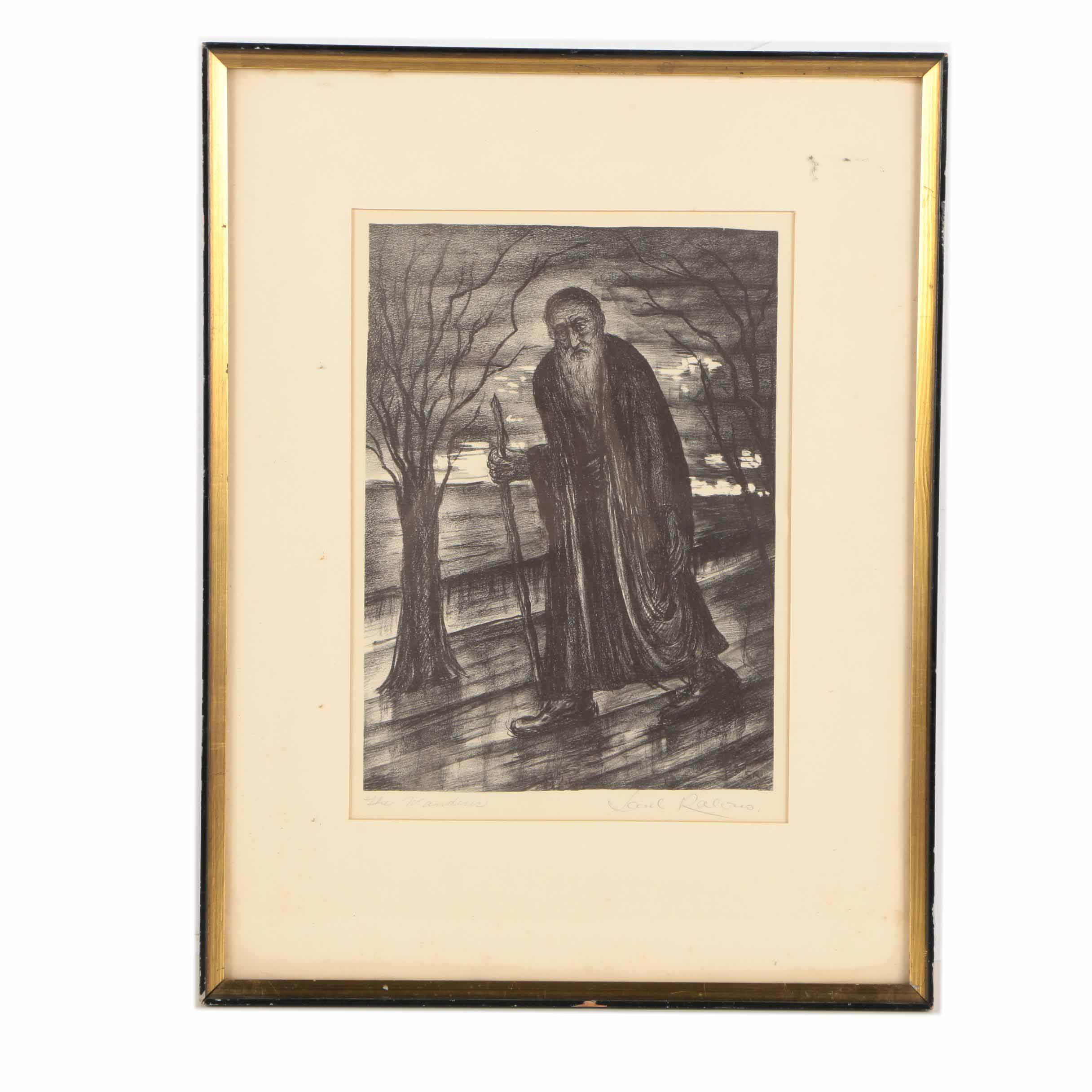 Saul Rabino Lithograph on Paper "The Wanderer"