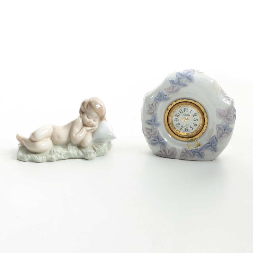 Lladro Porcelain Sleeping Child Figurine and Clock